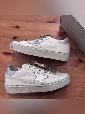 Golden Goose Hi Star with star and metallic silver heel